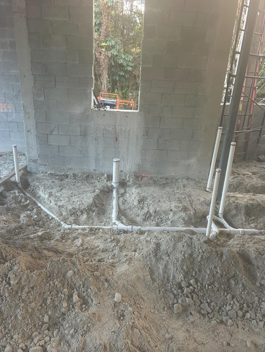 Copper plumbing connected to an exterior pump system